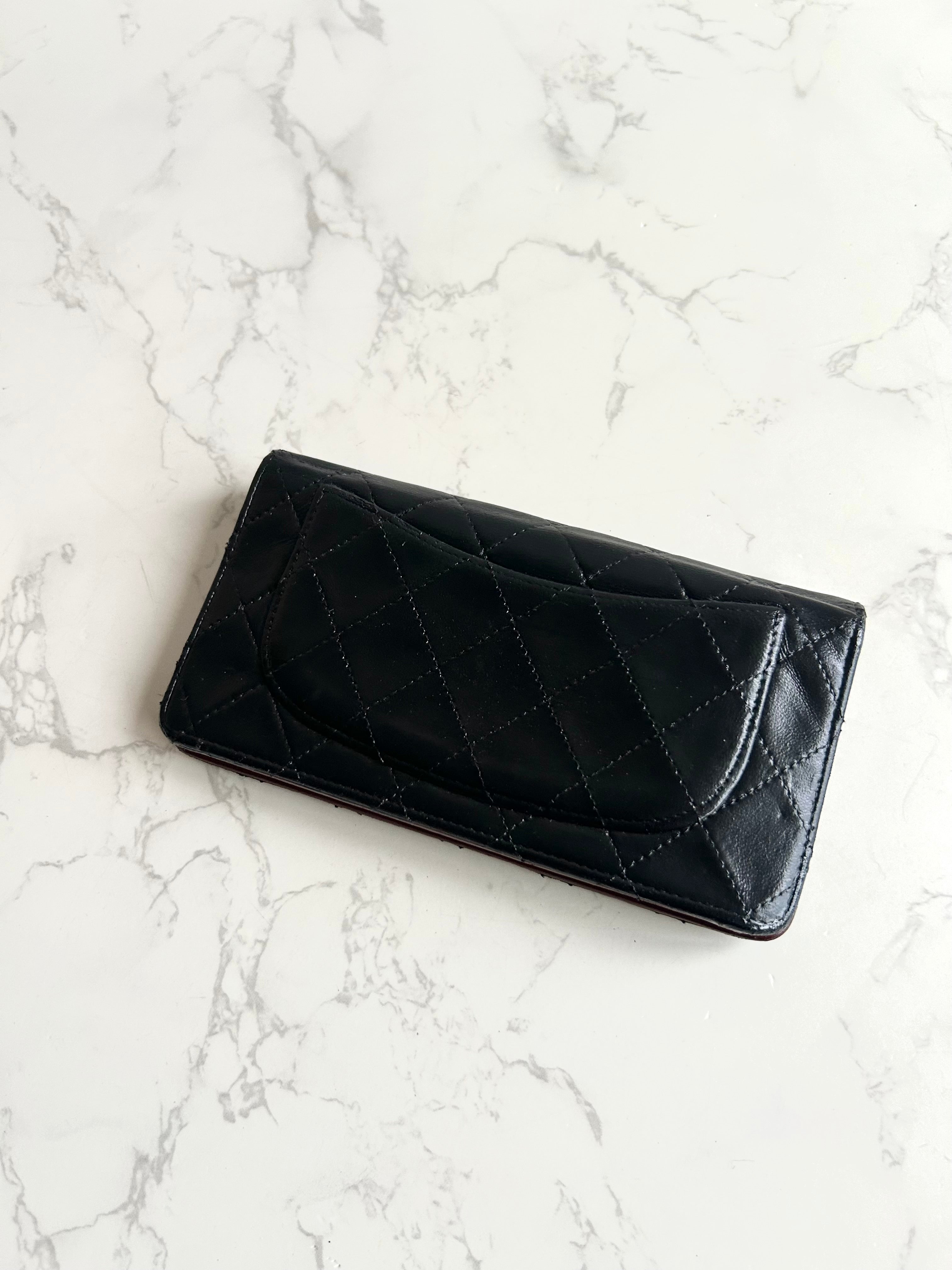 Chanel 黑色銀扣皮革長夾 錢包 皮夾 中古包