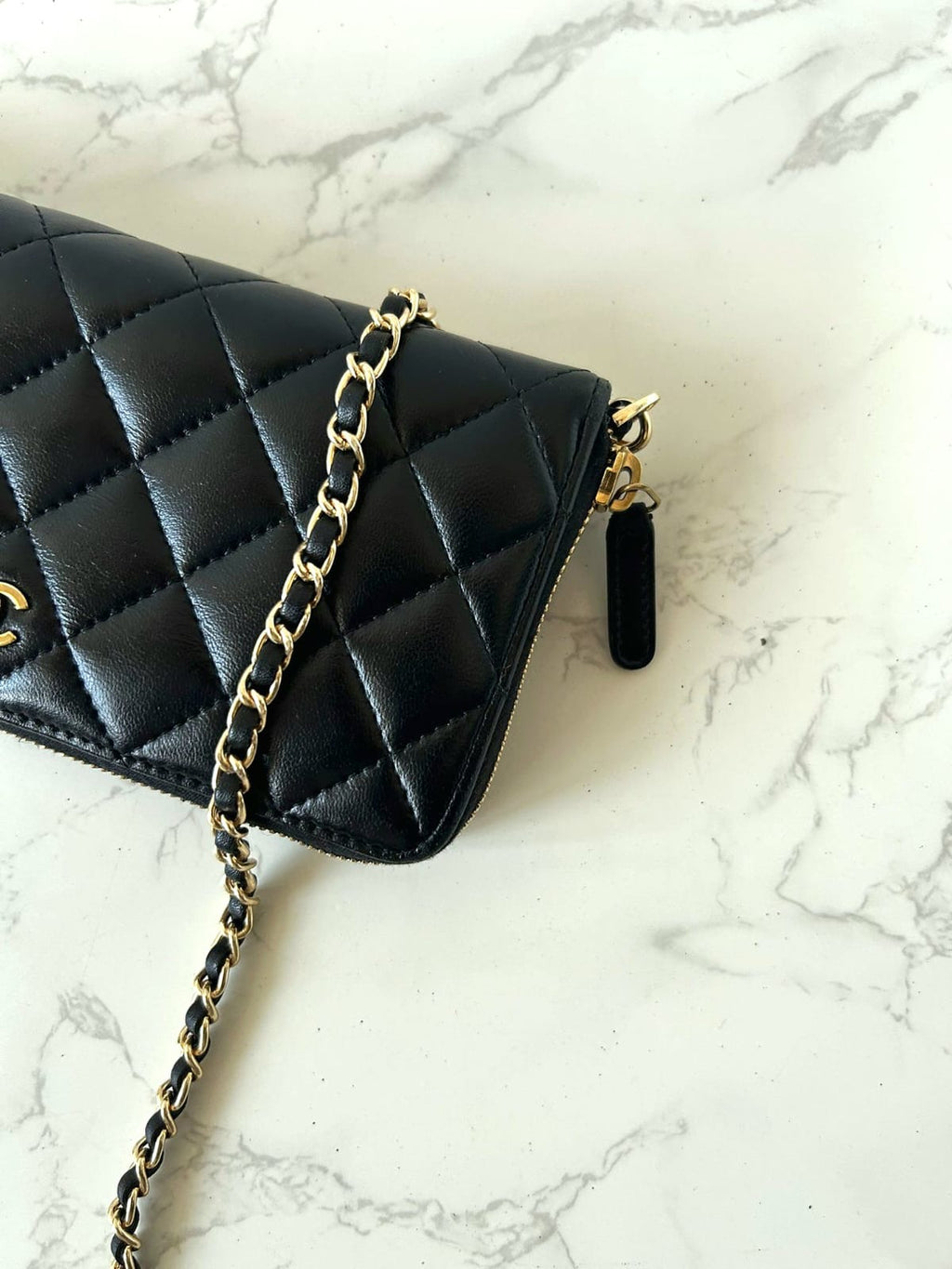 CHANEL black and gold lambskin WOC/wallet/side bag/crossbody bag