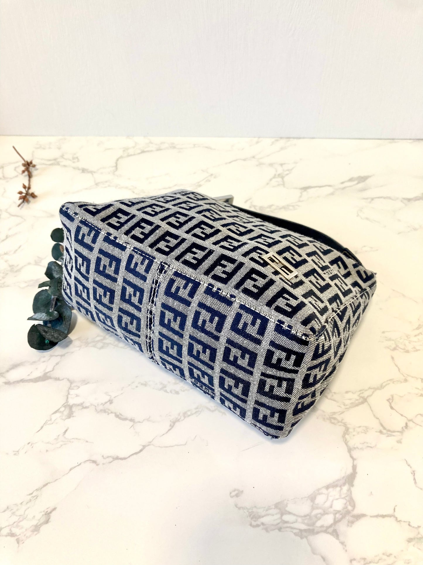 FENDI Navy Blue Zucchino Lunchbox Handbag