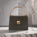 CELINE rare coffee color old flower gold buckle Kelly leather flap handbag