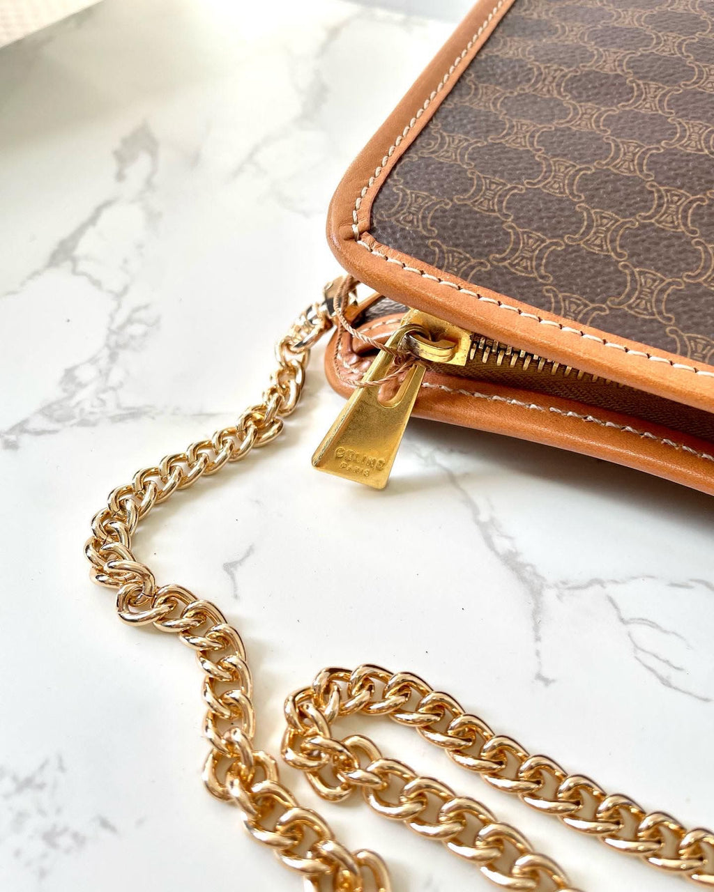 CELINE Brown Monogram Chain Crossbody Bag