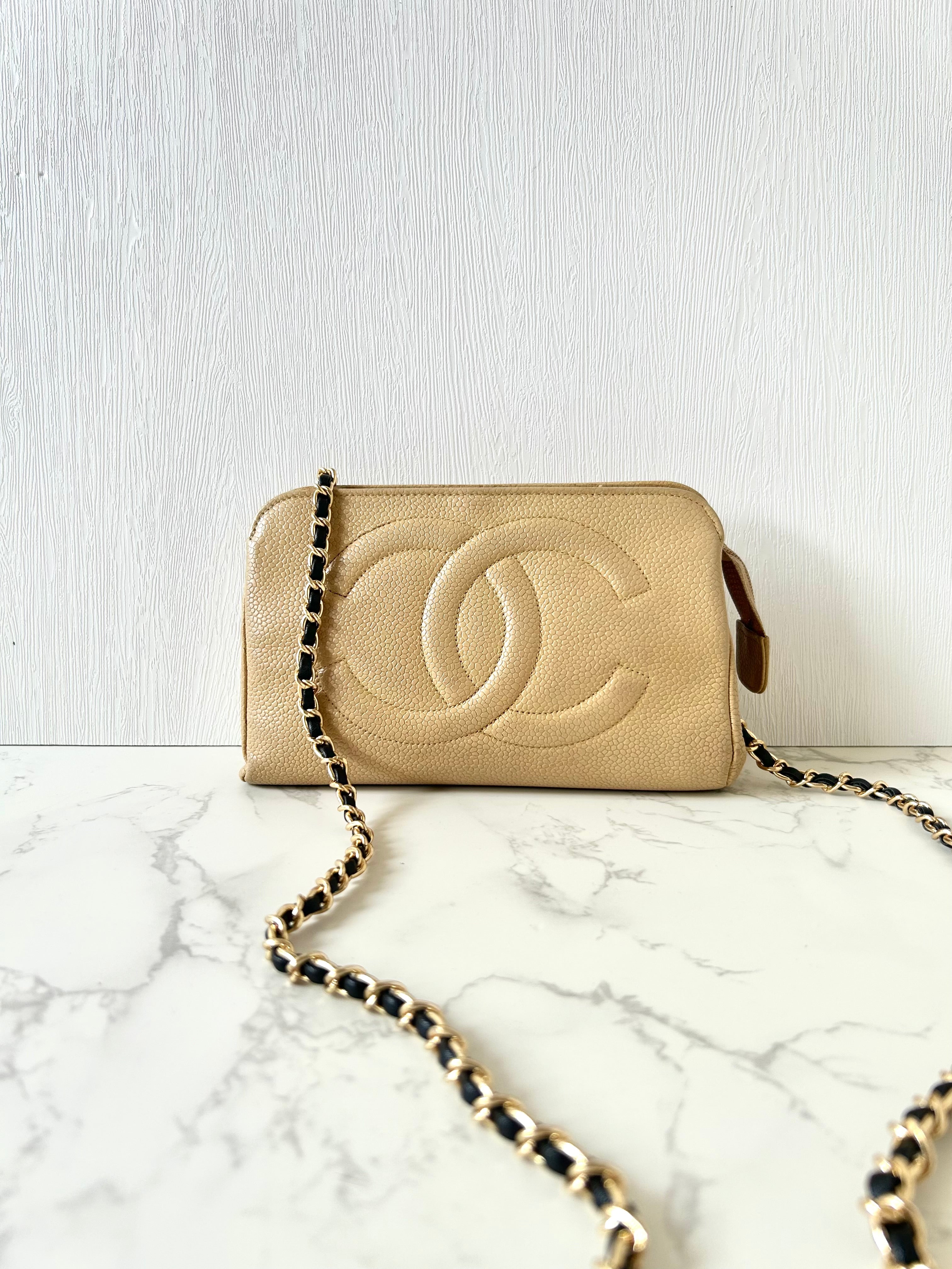CHANEL Rare Beige Apricot Caviar Leather Chain Small Bag/Side Bag/Messenger Bag/Clutch Bag
