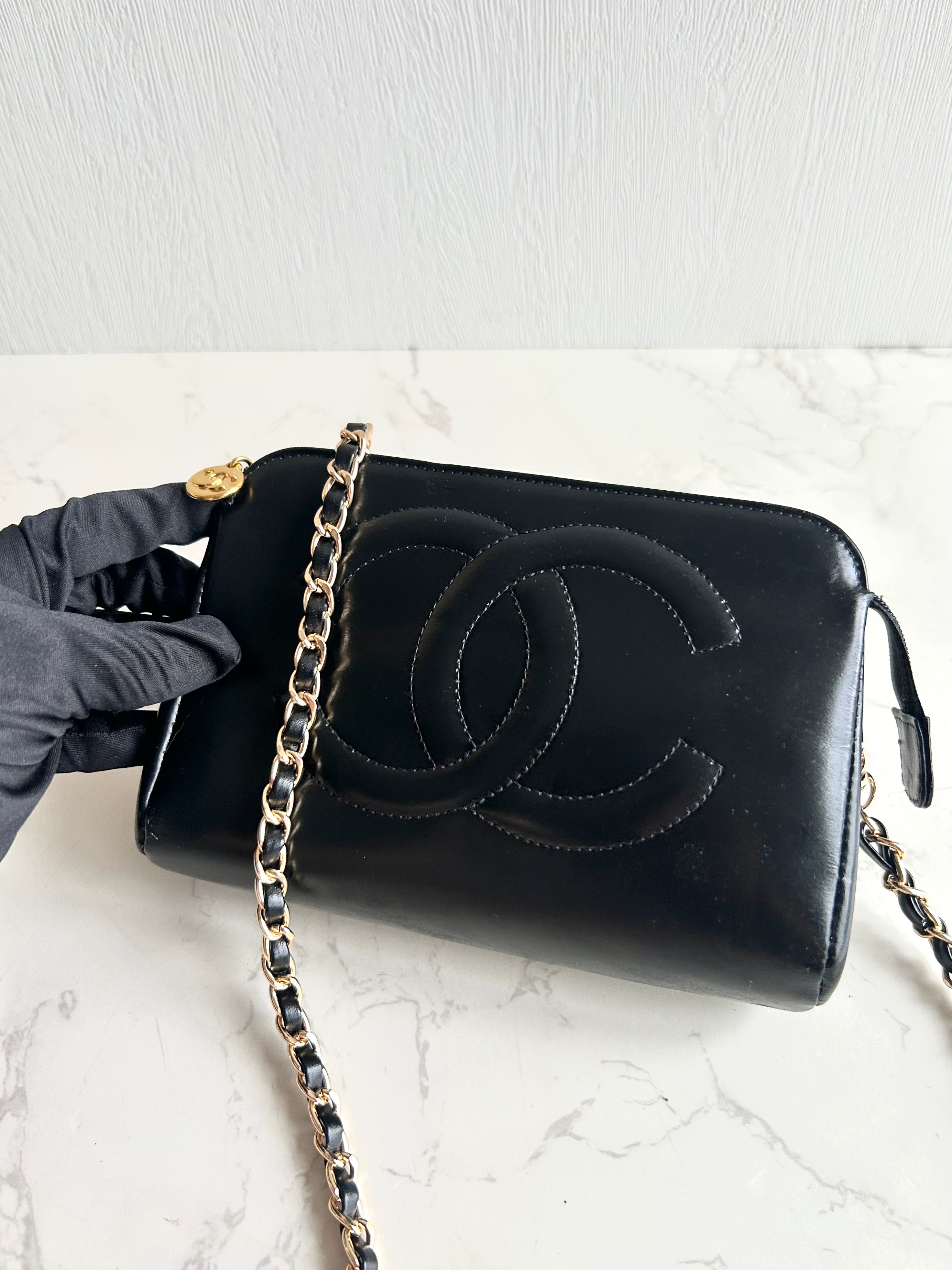 Chanel黑金色皮革斜背包 單肩包 側背包 中古包