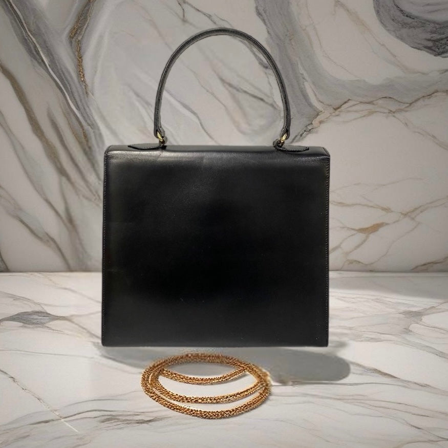 CELINE 稀有金陀錶鏈黑色金環扣小凱莉皮革側背包/手提包 - 日本中古二手Vintage