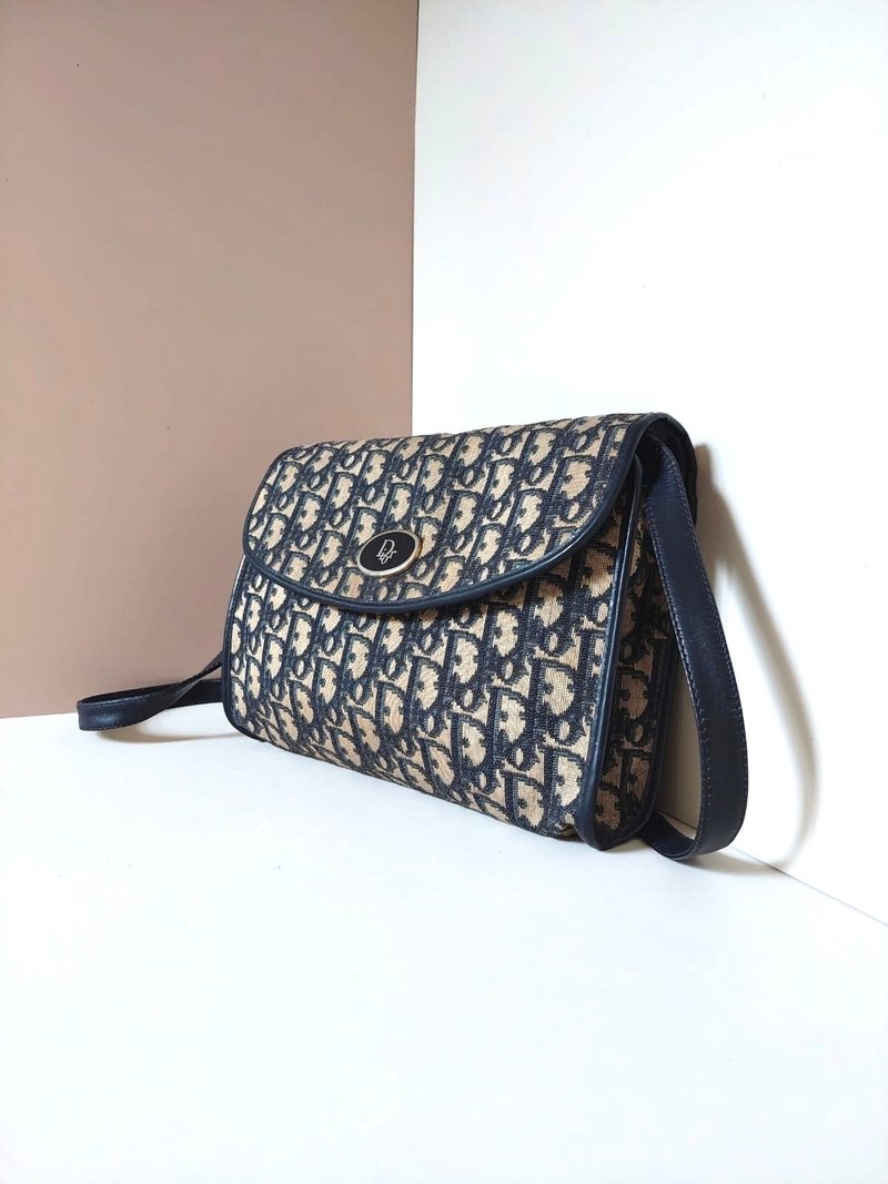 CHRISTIAN DIOR dark blue monogram shoulder bag/side bag/oblique bag - Japanese second-hand Vintage