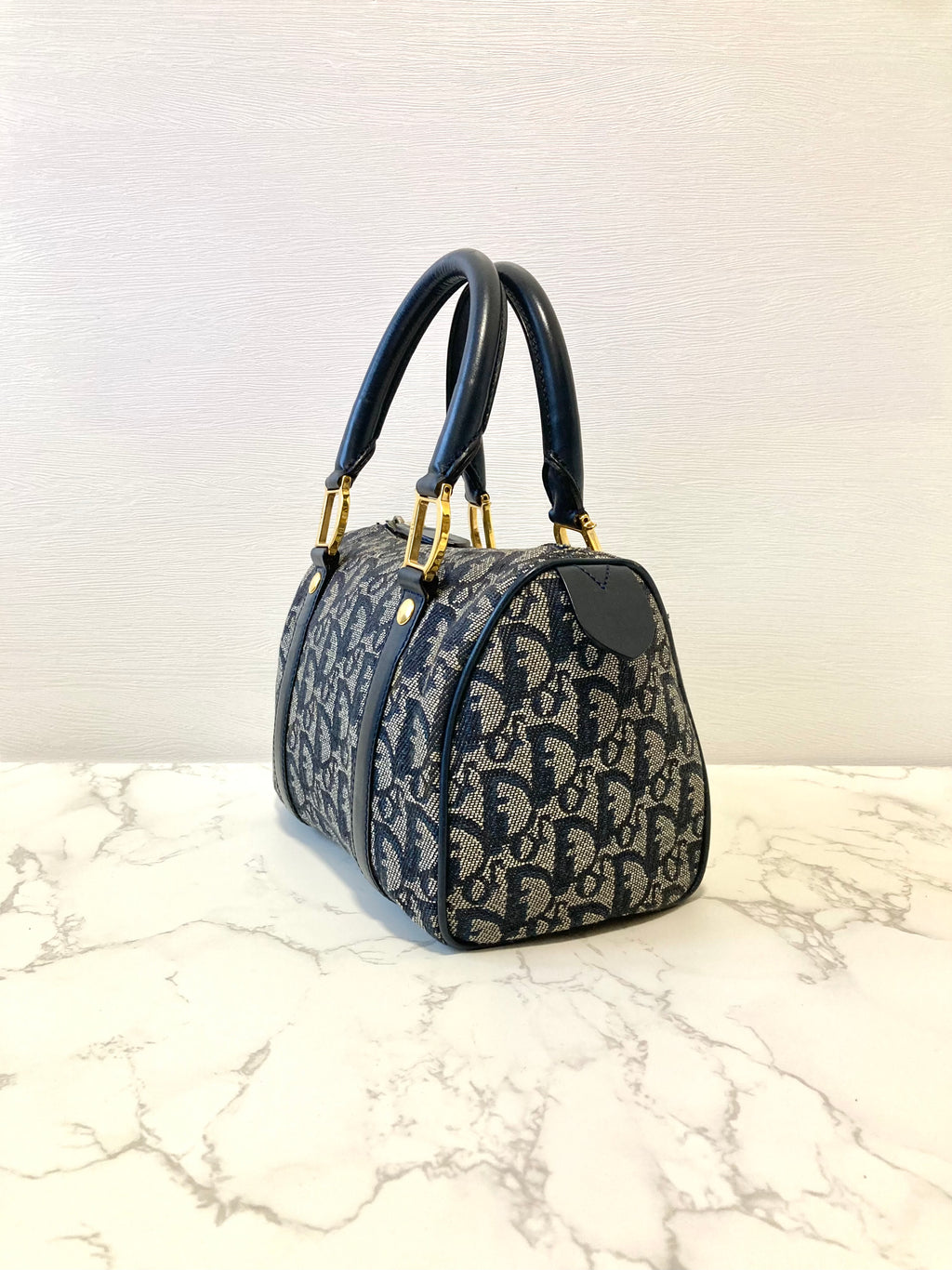 CHRISTIAN DIOR Navy Trotter Mini Boston Bag