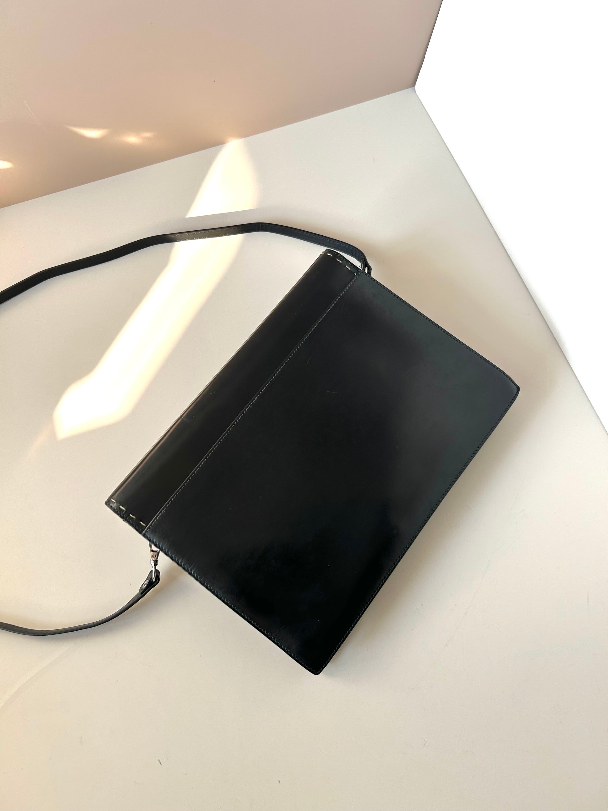 CELINE Rare Planet Black Silver Leather Envelope Bag/Side Bag/Messenger Bag