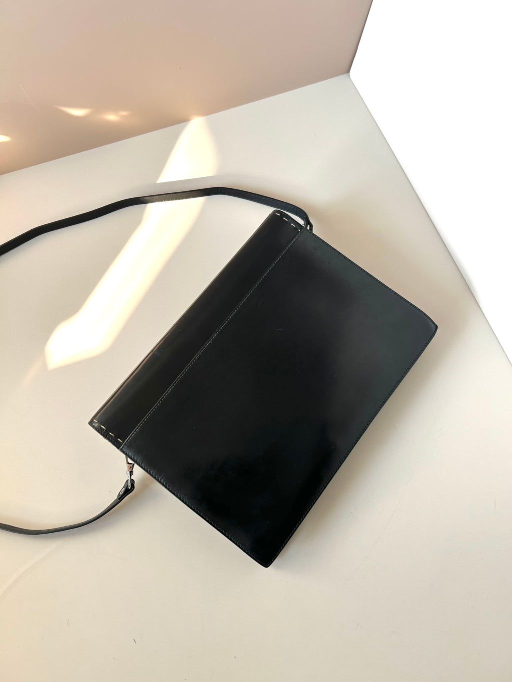 CELINE Rare Planet Black Silver Leather Envelope Bag/Side Bag/Messenger Bag