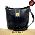 CELINE rare black small gold ring cowhide leather French fry small bag / side bag / oblique bag
