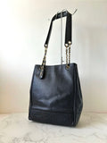 CHANEL black caviar leather chain tote bag / side bag
