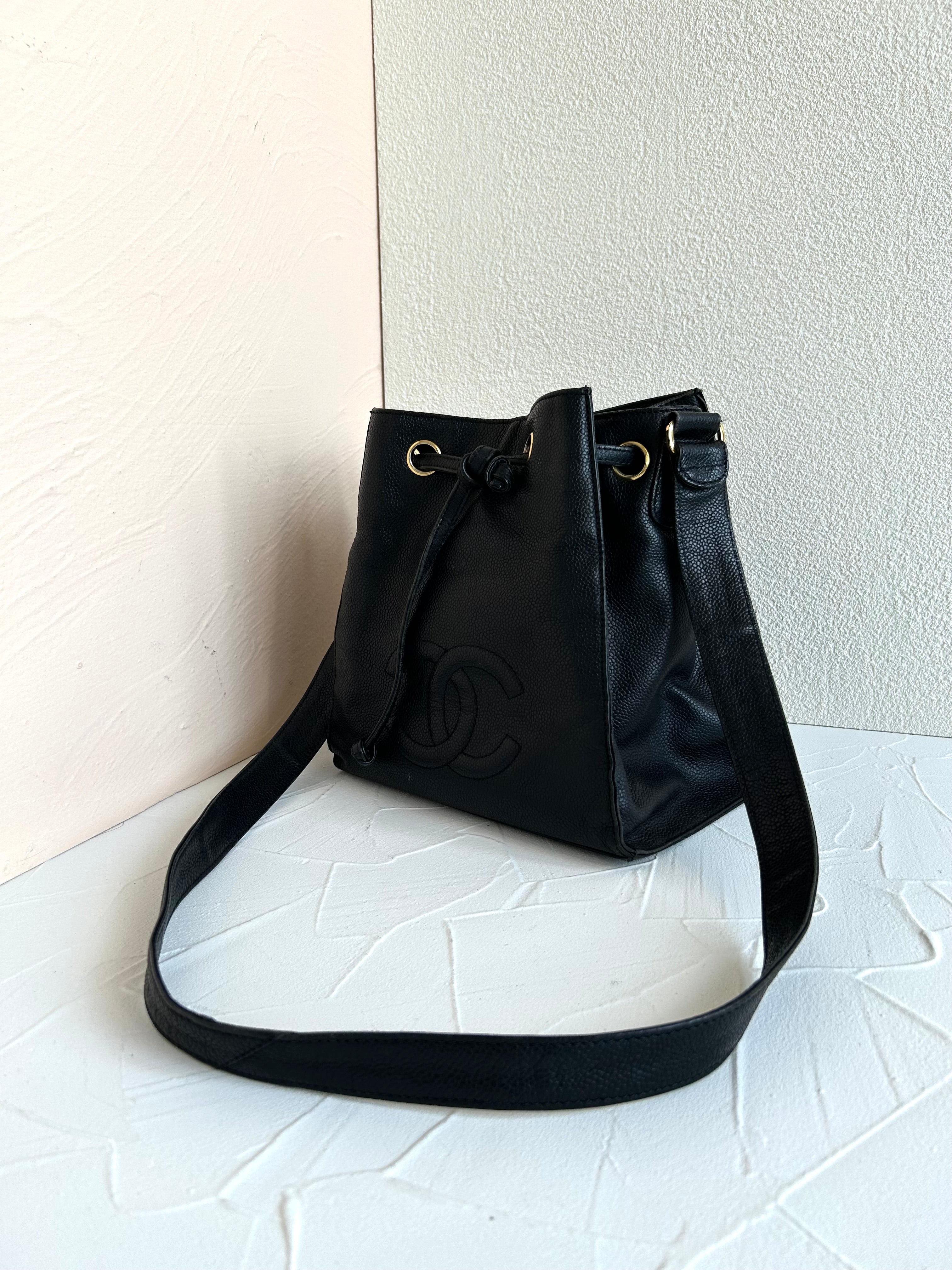 Rare Used Chanel Black Caviar Leather Bucket Bag / Shoulder Bag / Crossbody Bag