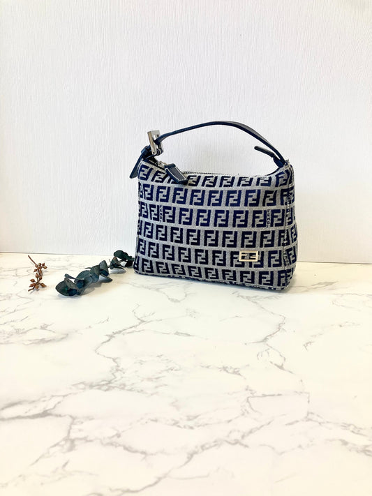 FENDI Navy Blue Zucchino Lunchbox Handbag