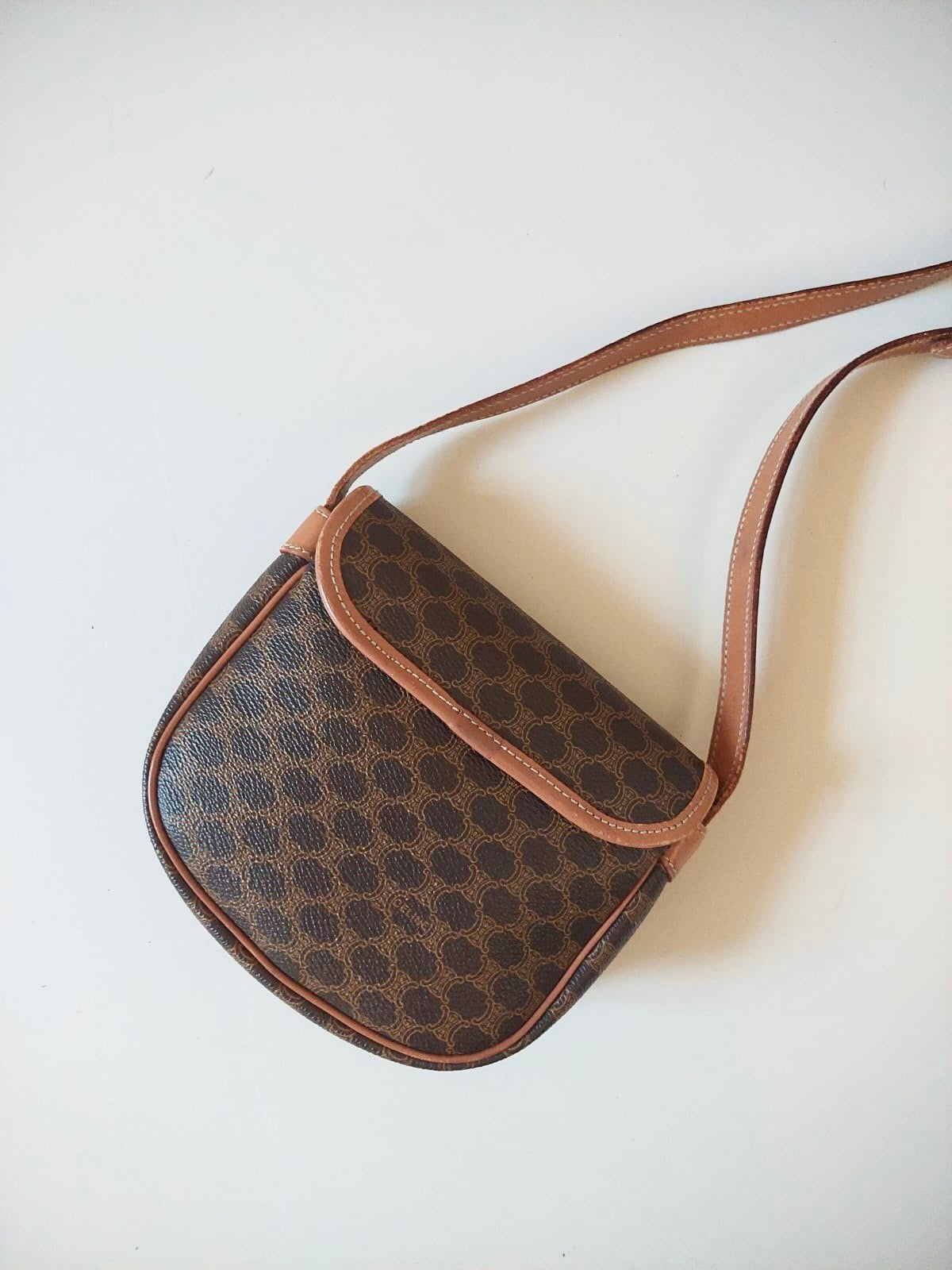 CELINE Half Moon Saddle Old Flower Leather Side Bag / Crossbody Bag