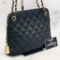 CHANEL black shell chain tote bag / side backpack