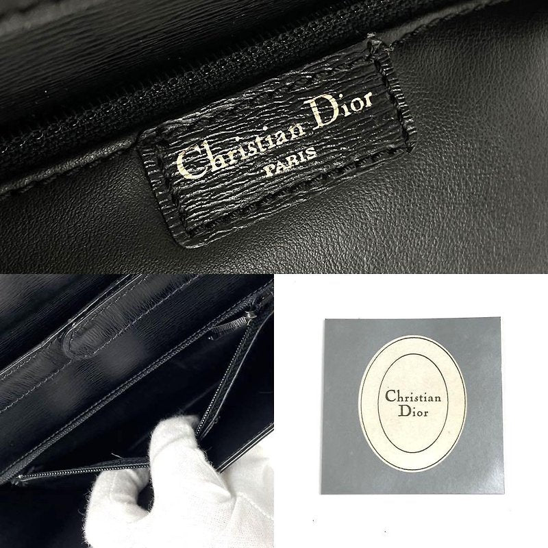 CHRISTIAN DIOR black gold houndstooth button trapezoidal Kelly shoulder bag / side bag / oblique bag