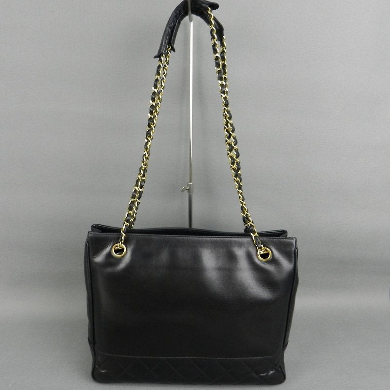 CHANEL Black Metalasse lambskin chain tote bag / side bag