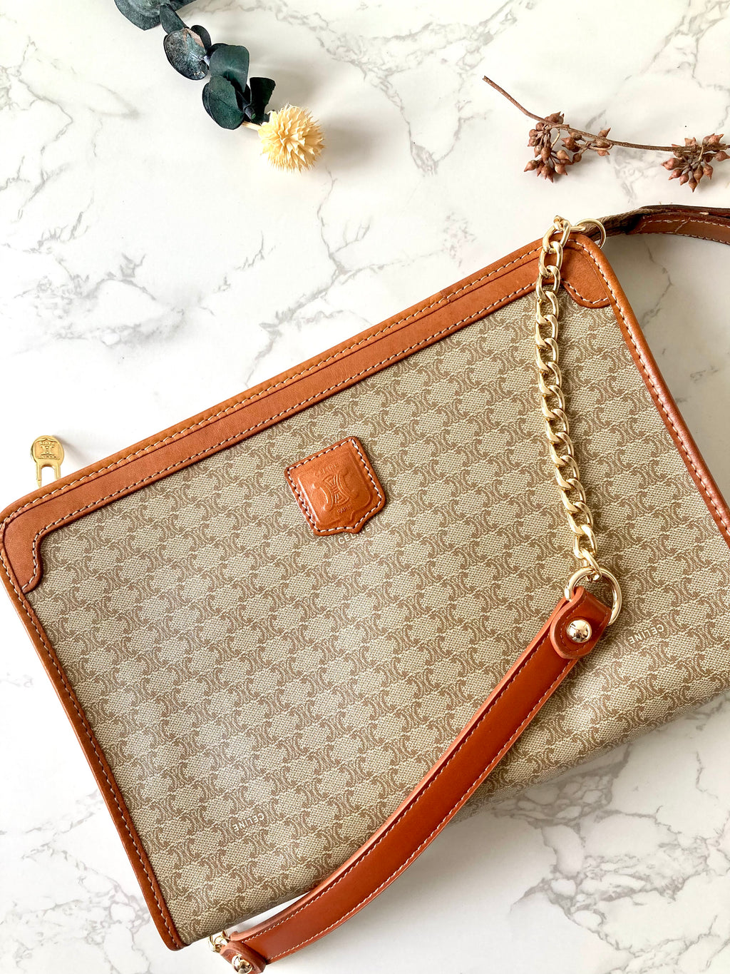 CELINE Beige Macadam Shoulder Bag