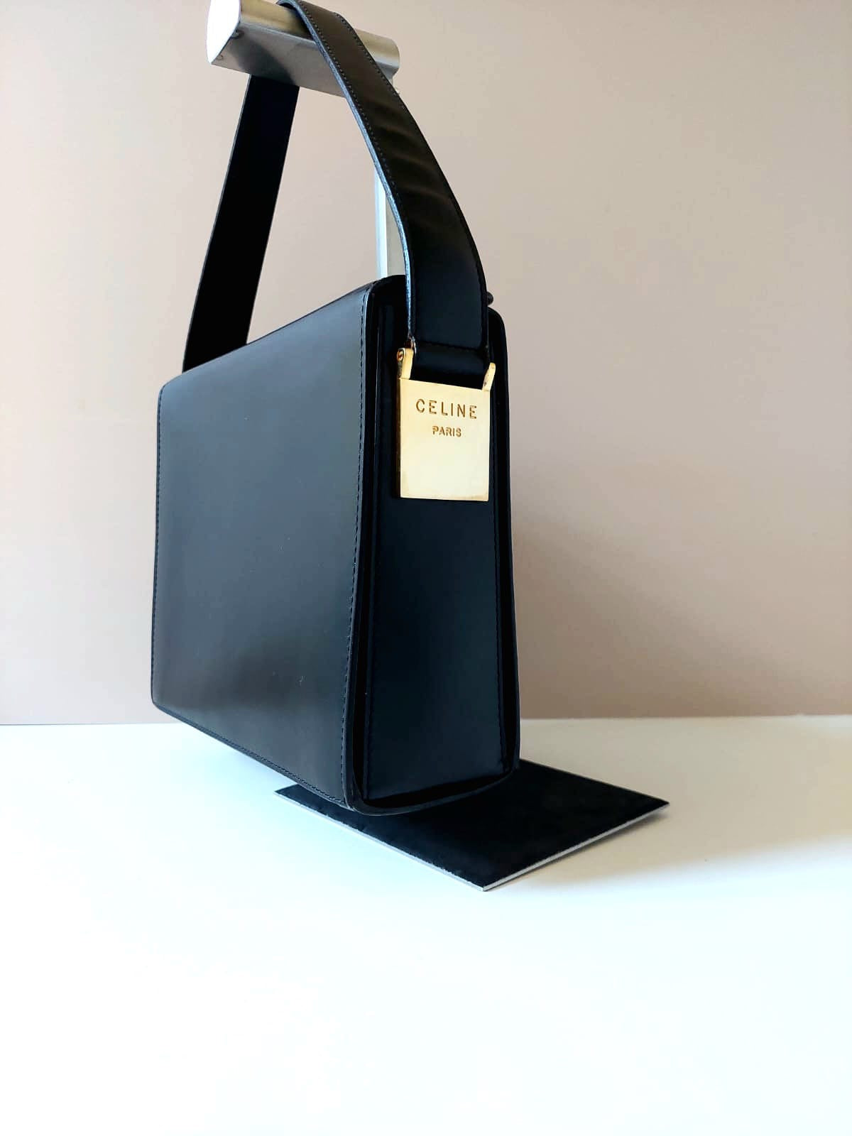 CELINE black gold ring envelope box small clutch / underarm bag
