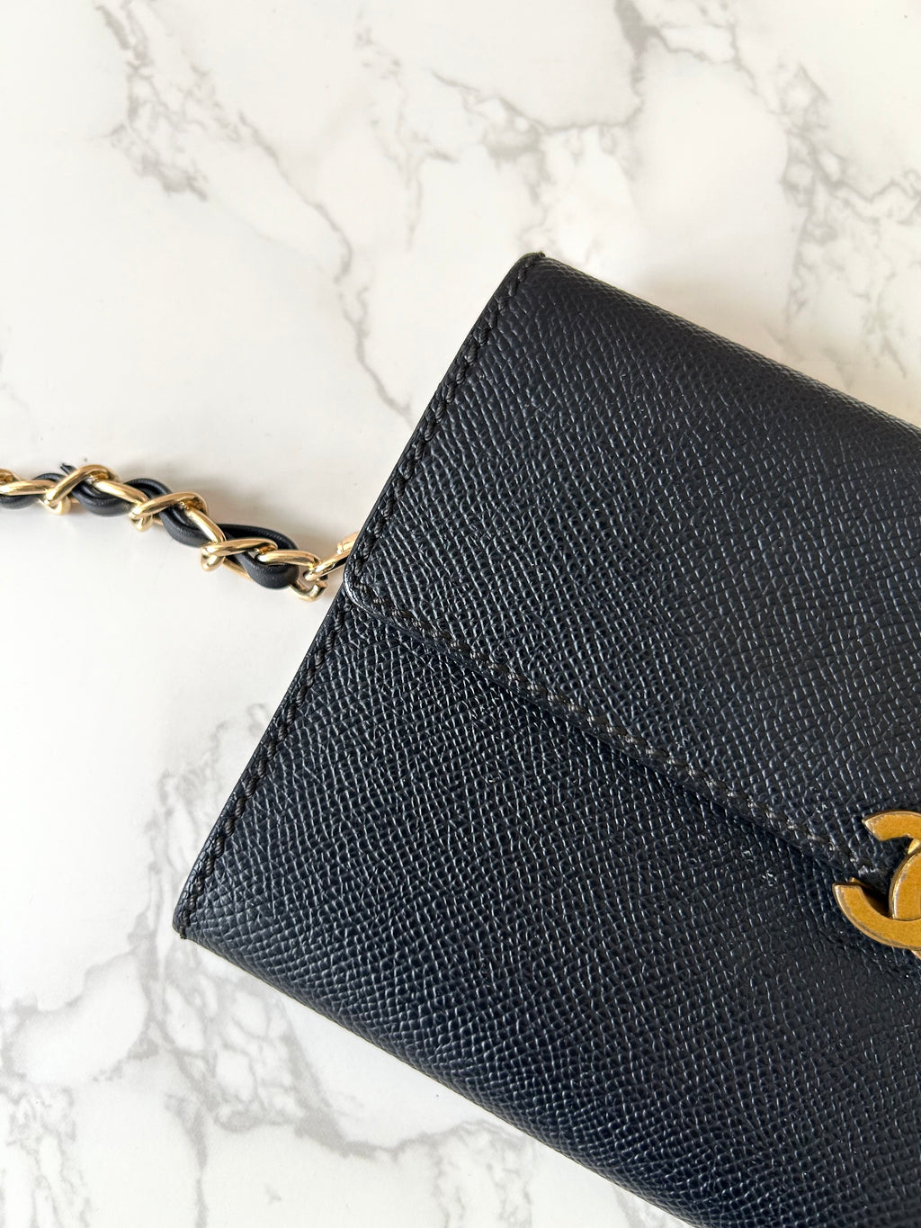 CHANEL Black Gold Caviar Leather Side Bag/Messenger Bag/Long Clip/Wallet