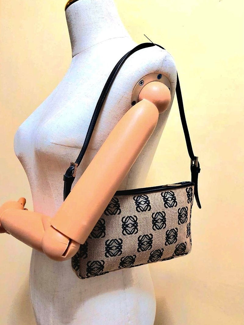 LOEWE rare coffee black old flower side backpack / underarm bag / handbag