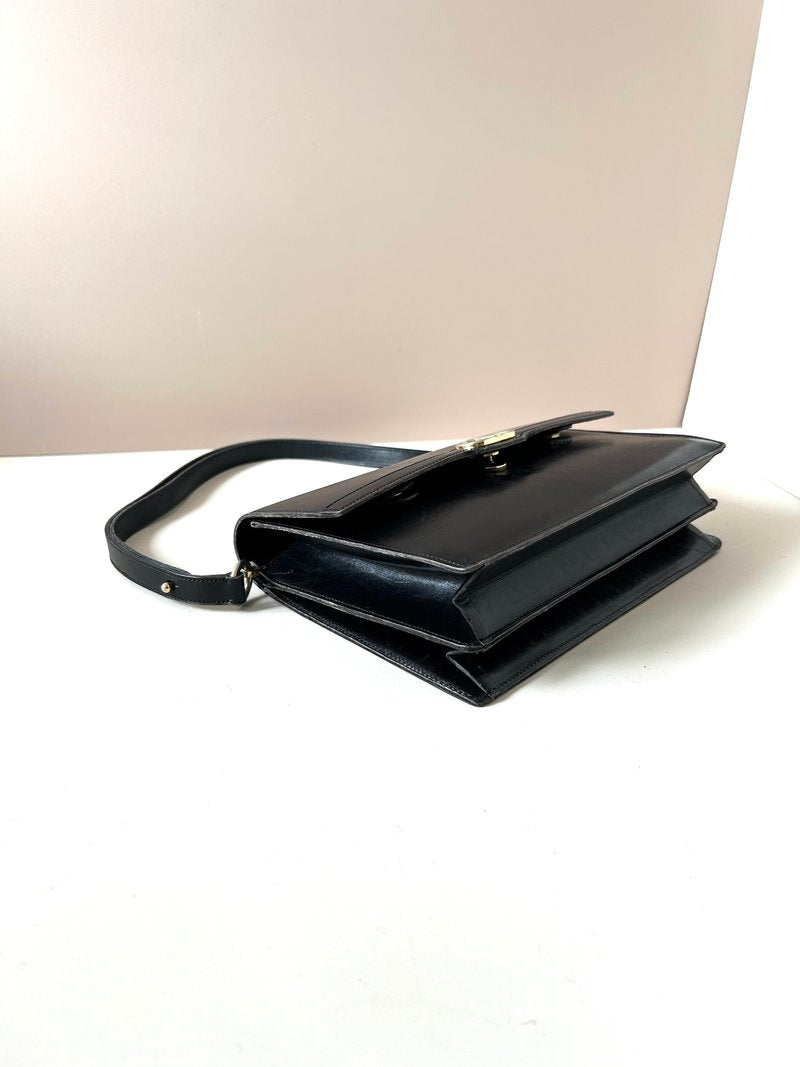 CHRISTIAN DIOR Rare black leather silver buckle flap side bag / short crossbody bag