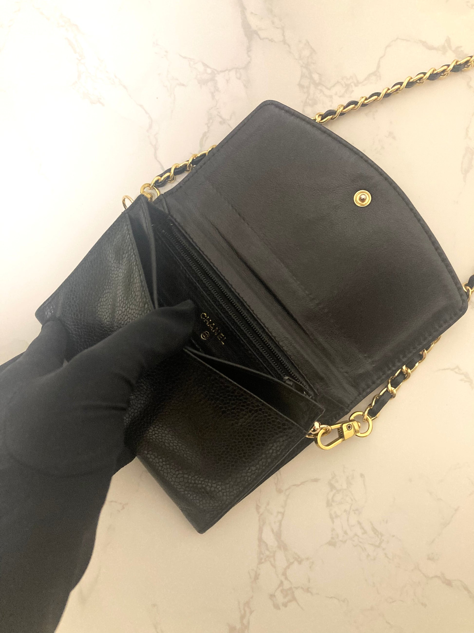 CHANEL Black Caviar Leather Chain Shoulder Bag (Add-on)