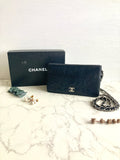 CHANEL Camellia Silver CC Long Wallet (with Add-on Chain) 