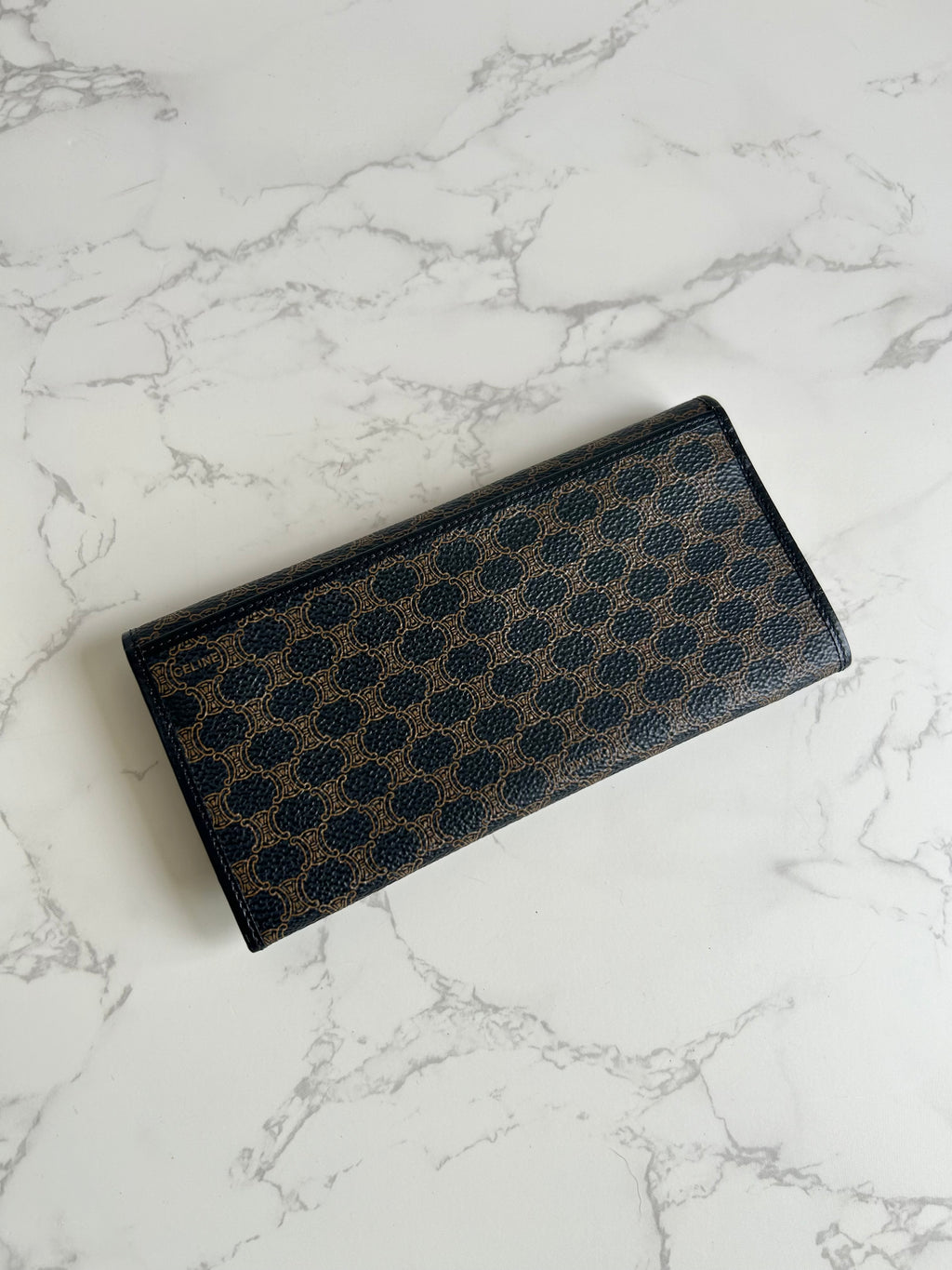 CELINE black monogram leather long wallet/wallet