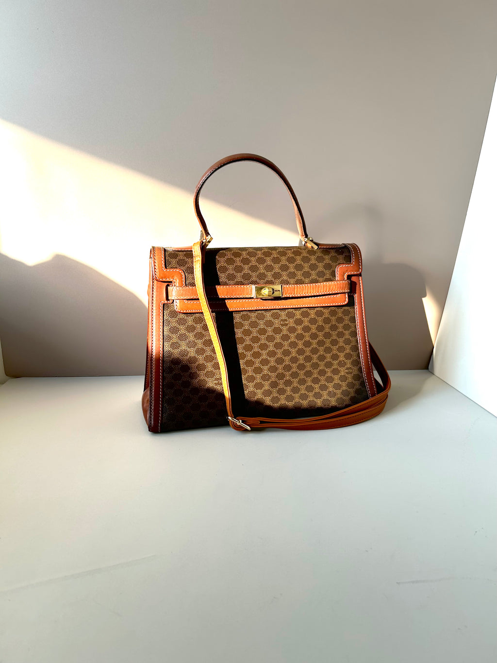 CELINE rare old flower Kelly / side bag / oblique backpack / handbag