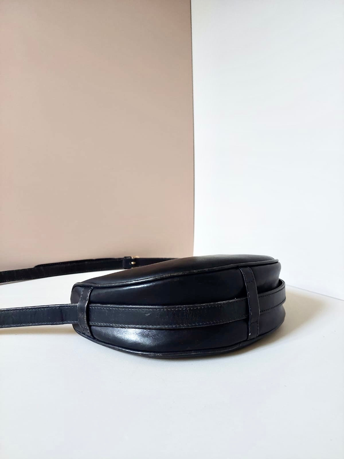 CELINE Half Moon Saddle Carriage Gold Buckle Leather Side Bag / Crossbody Bag