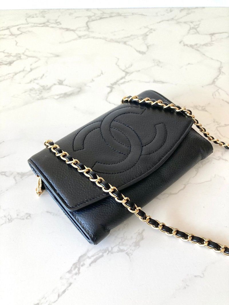 CHANEL Black Caviar Small Bag/Side Bag/Messenger Bag/Clutch Bag/Mid-Length Wallet