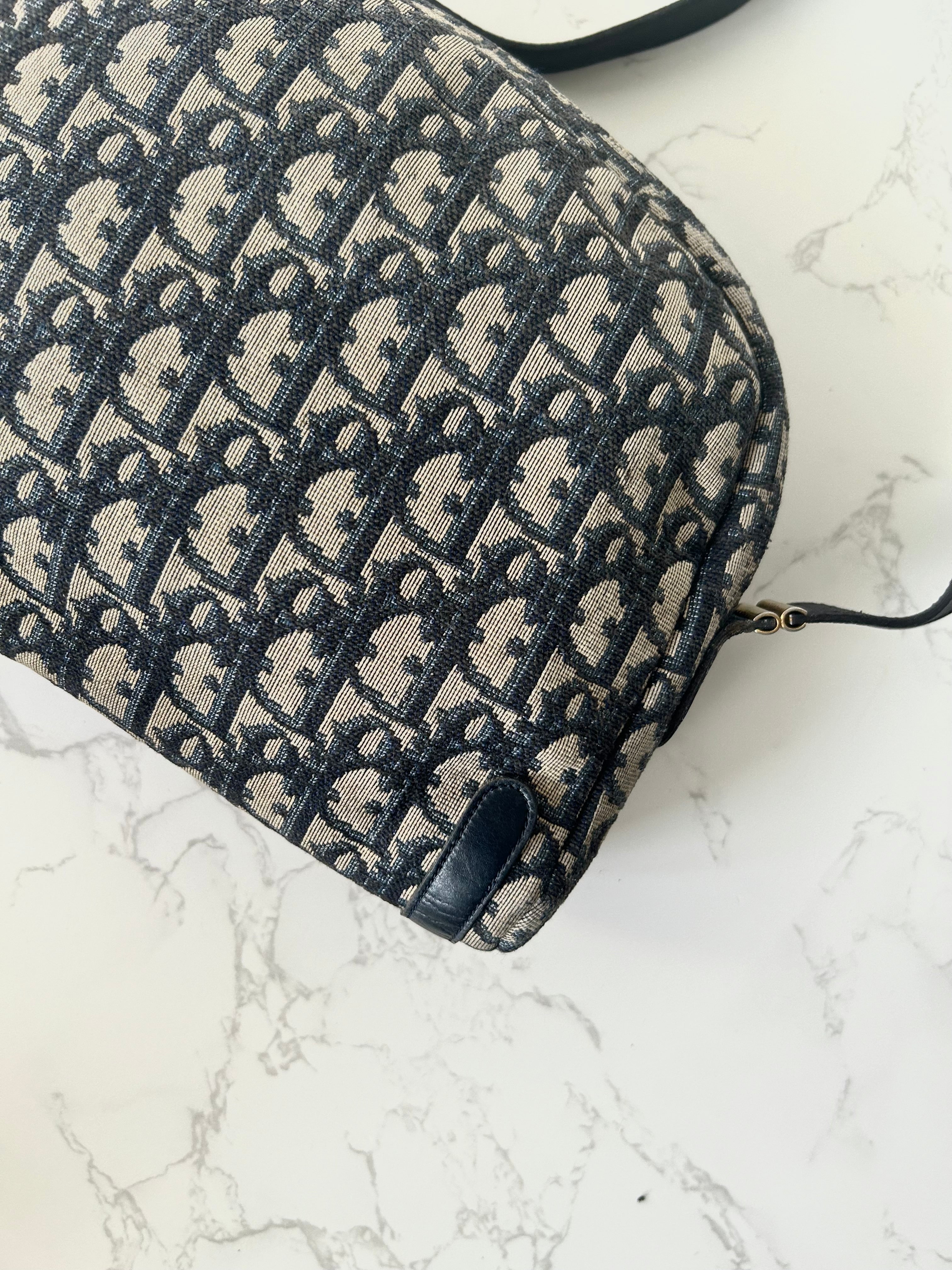 CHRISTIAN DIOR dark blue monogram shoulder bag/side bag/oblique bag