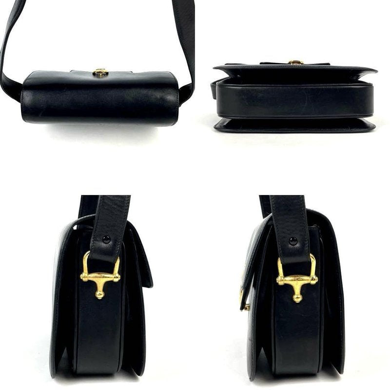 CELINE rare black carriage gold buckle side bag / oblique bag