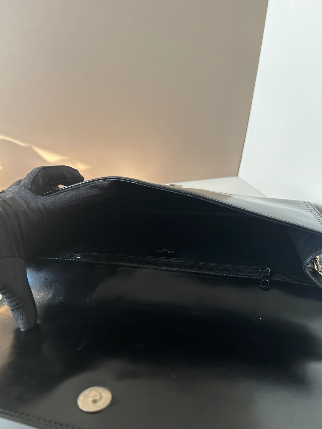 CELINE Rare Planet Black Silver Leather Envelope Bag/Side Bag/Messenger Bag