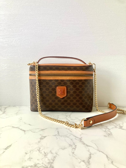 CELINE Brown Monogram Vanity Case / Crossbody Chain Bag