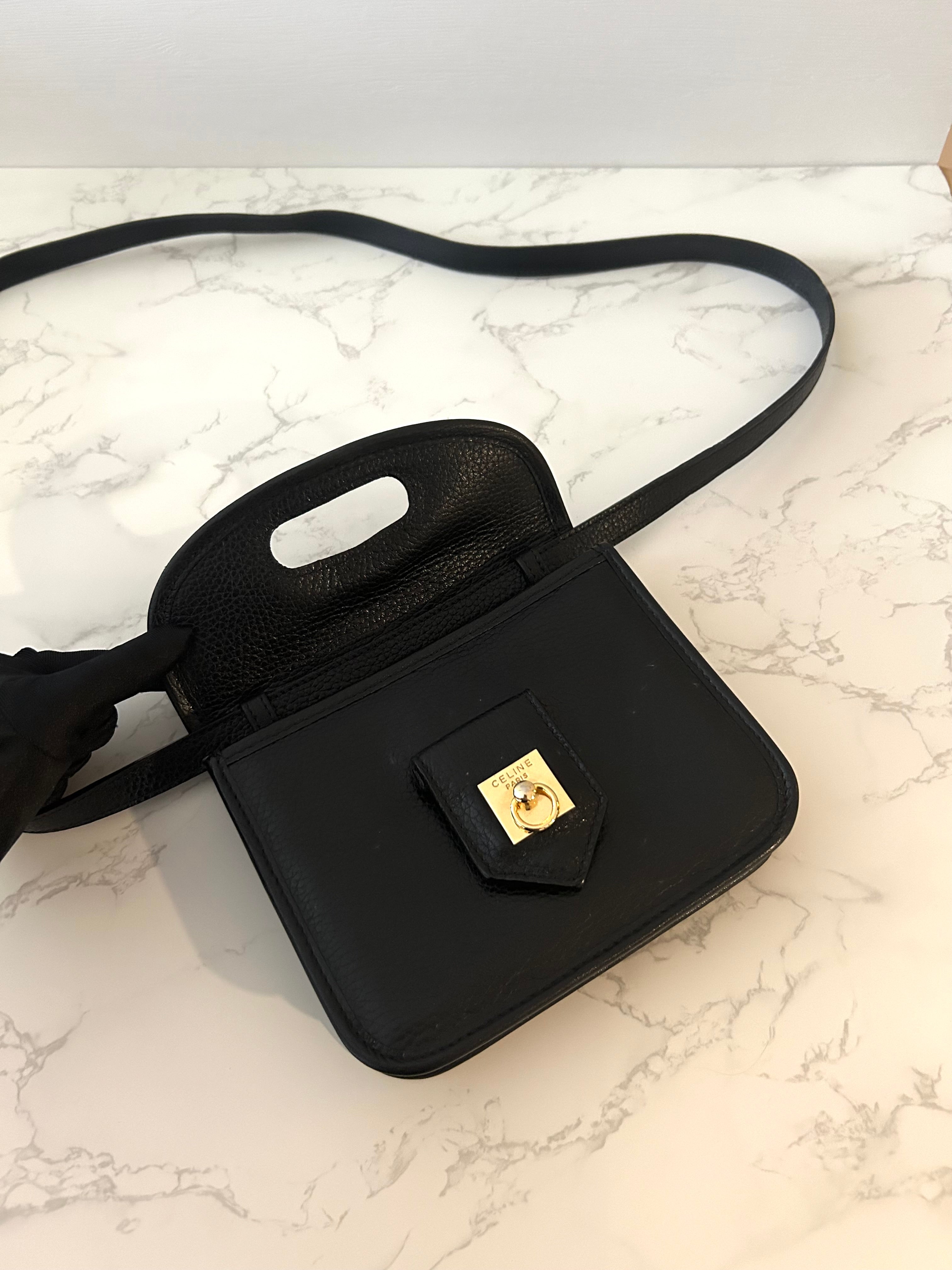 CELINE rare black gold buckle small box leather shoulder bag / crossbody bag