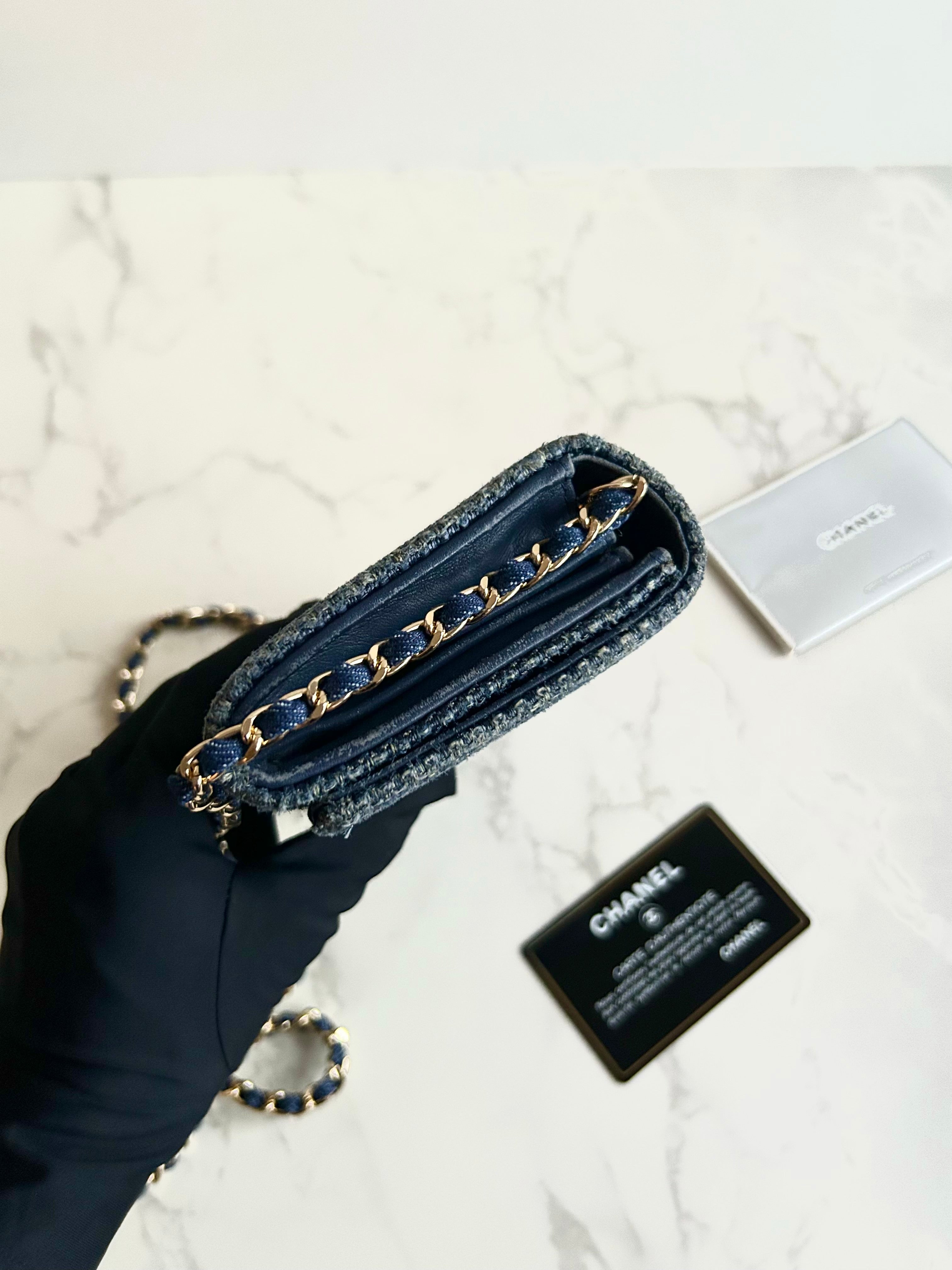 Rare Full Set Chanel Denim Patchwork WOC Shoulder Bag Crossbody Bag Long Wallet