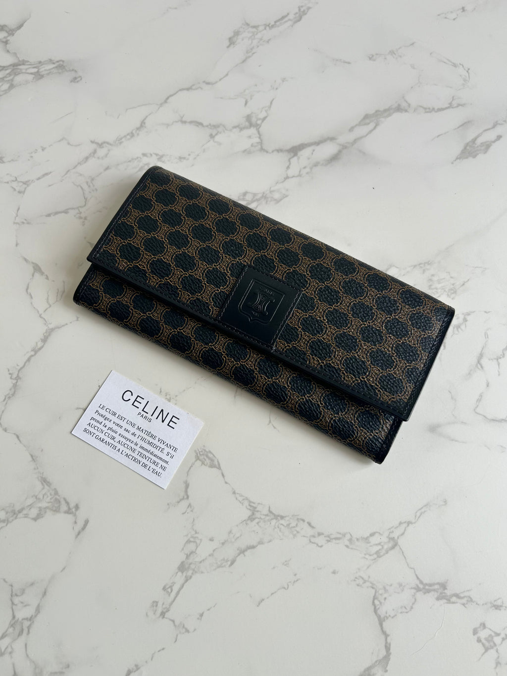 CELINE black monogram leather long wallet/wallet