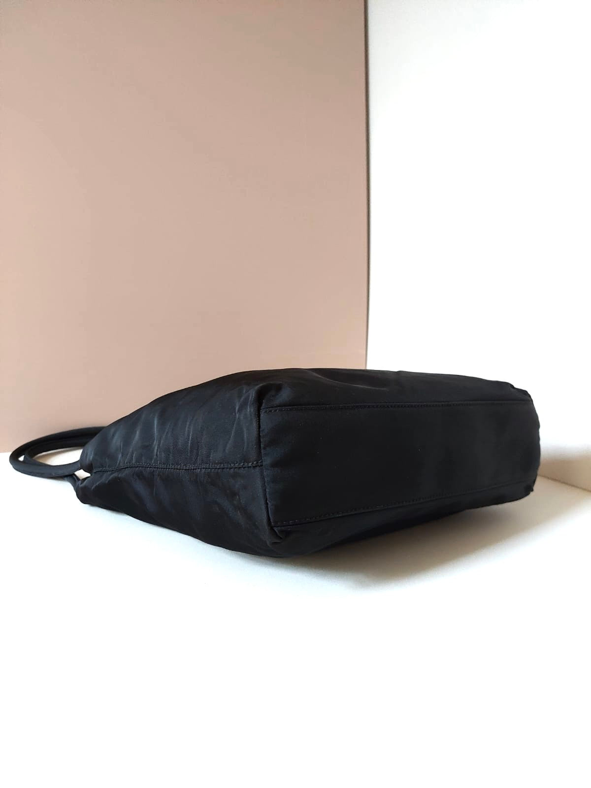 PRADA black silver triangle nylon tote bag/shoulder bag/handbag