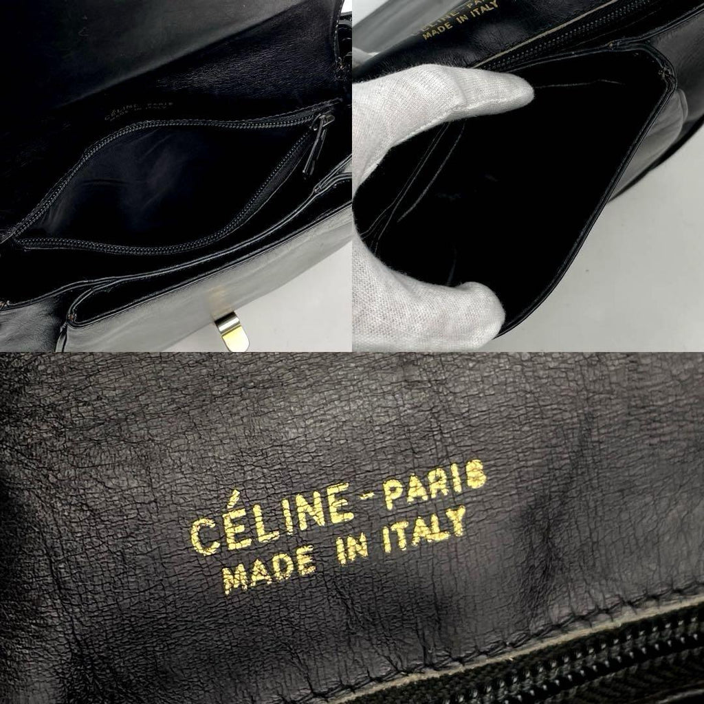 CELINE 稀有黑色馬車金扣馬鞍側背包