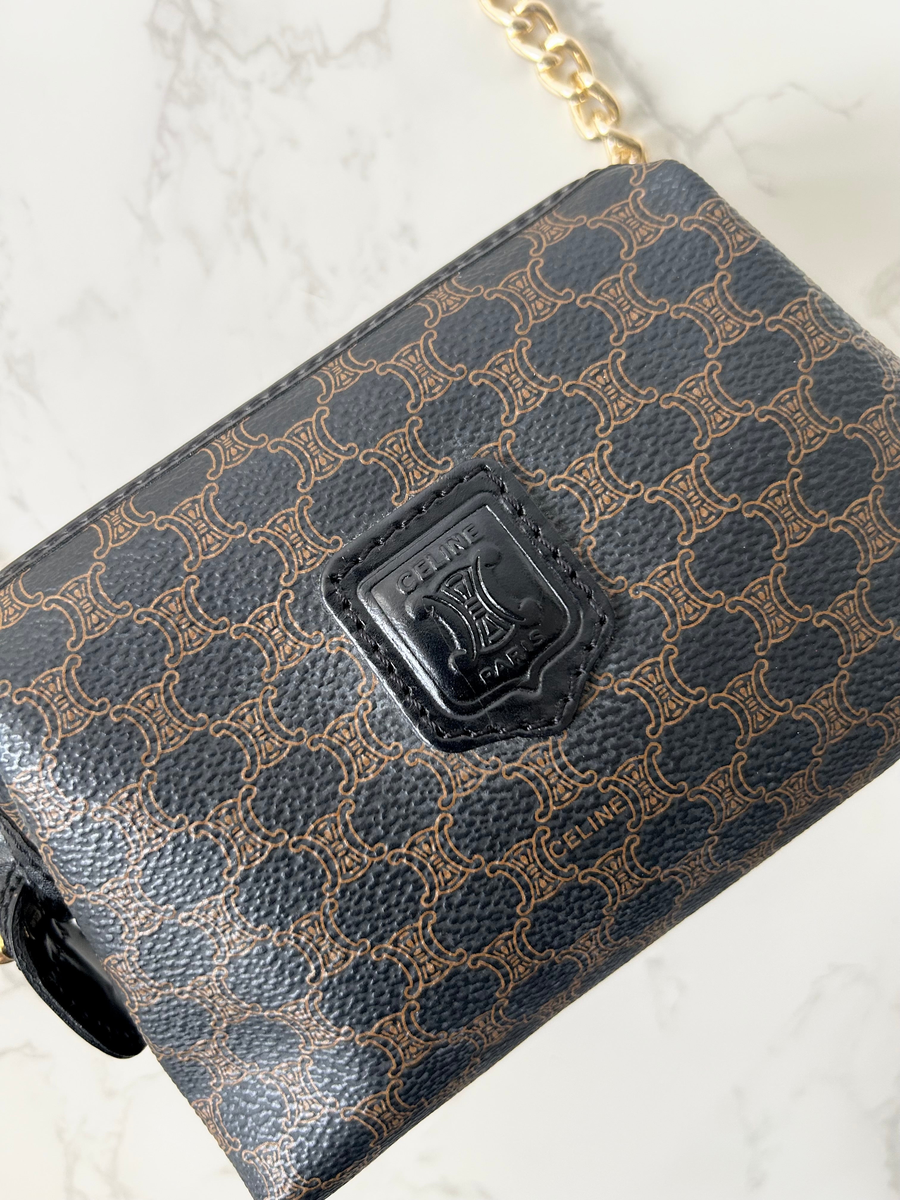 CELINE black old flower cloud leather side bag/crossbody bag/clutch bag
