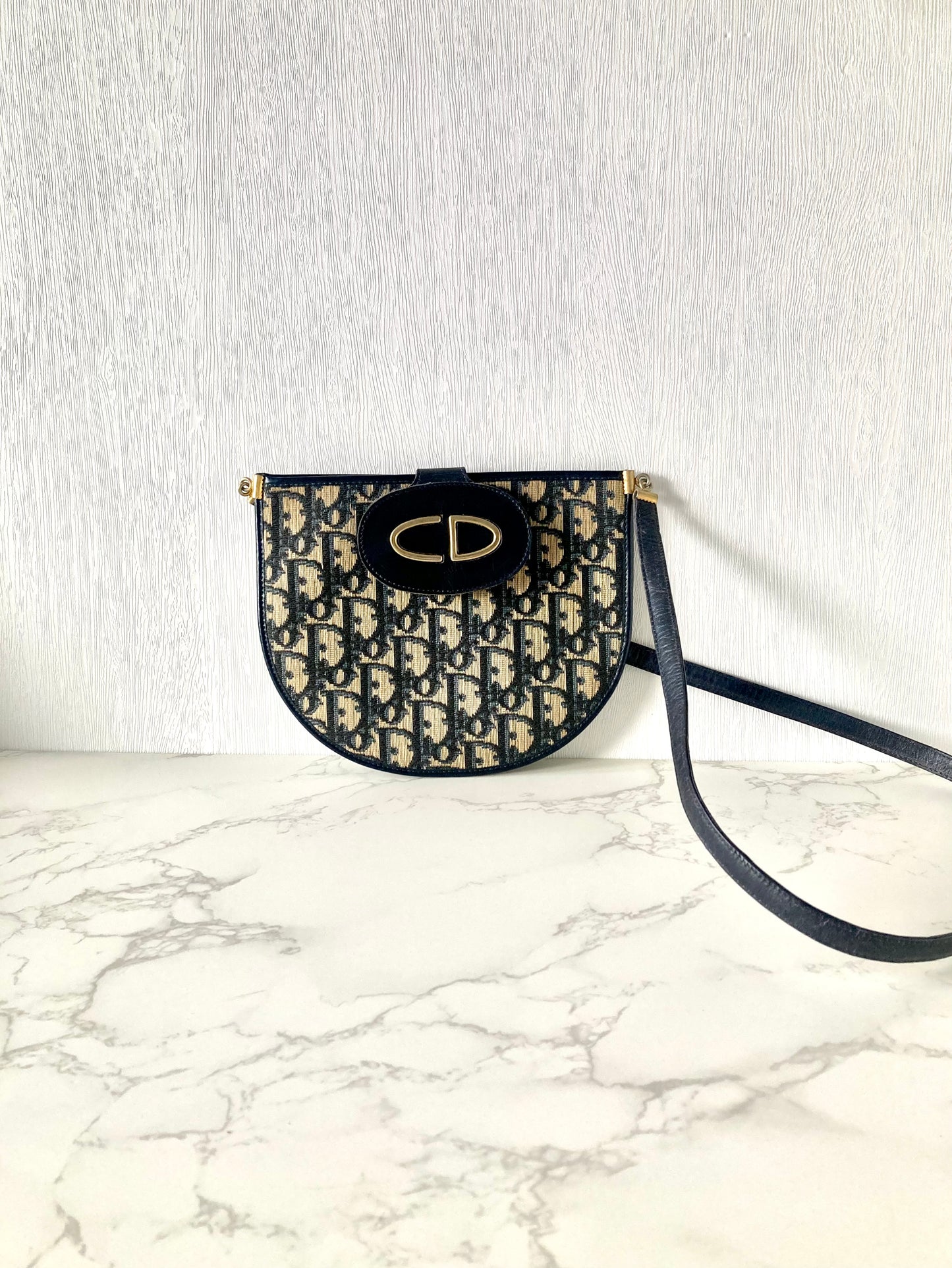 CHRISTIAN DIOR Navy x Beige Trotter Mini Bobby Two-way Bag