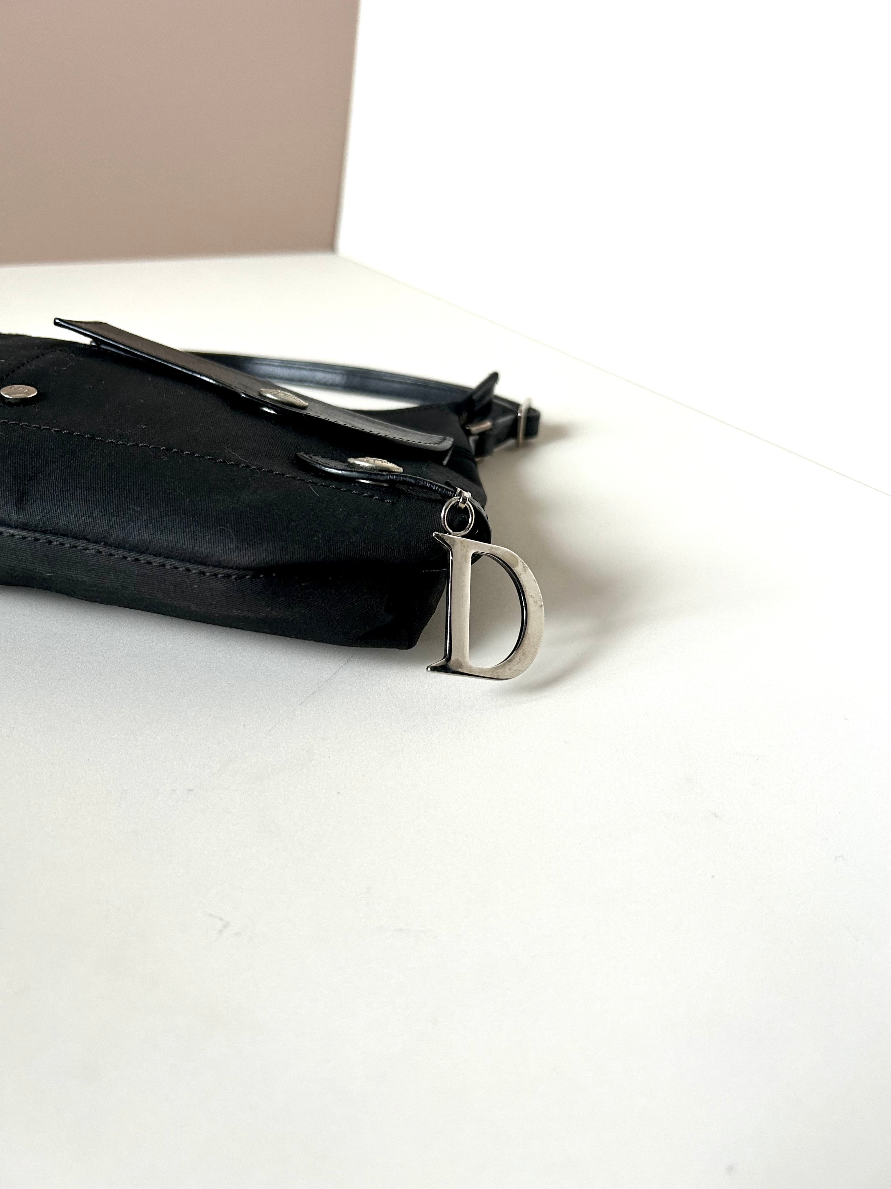 CHRISTIAN DIOR rare black silver buckle punk rope small bag/underarm bag/shoulder bag/side backpack