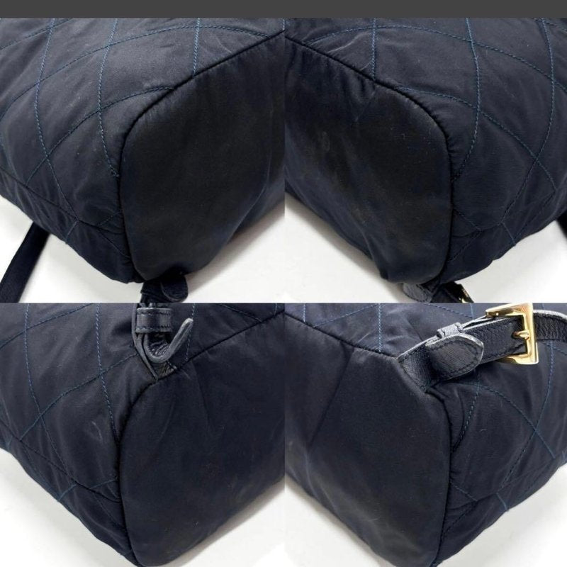 Prada 黑藍外縫格紋流蘇雙肩包 後背包 背囊