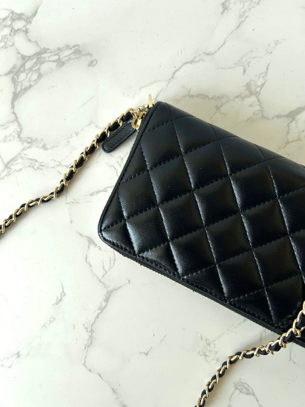 CHANEL black and gold lambskin WOC/wallet/side bag/crossbody bag