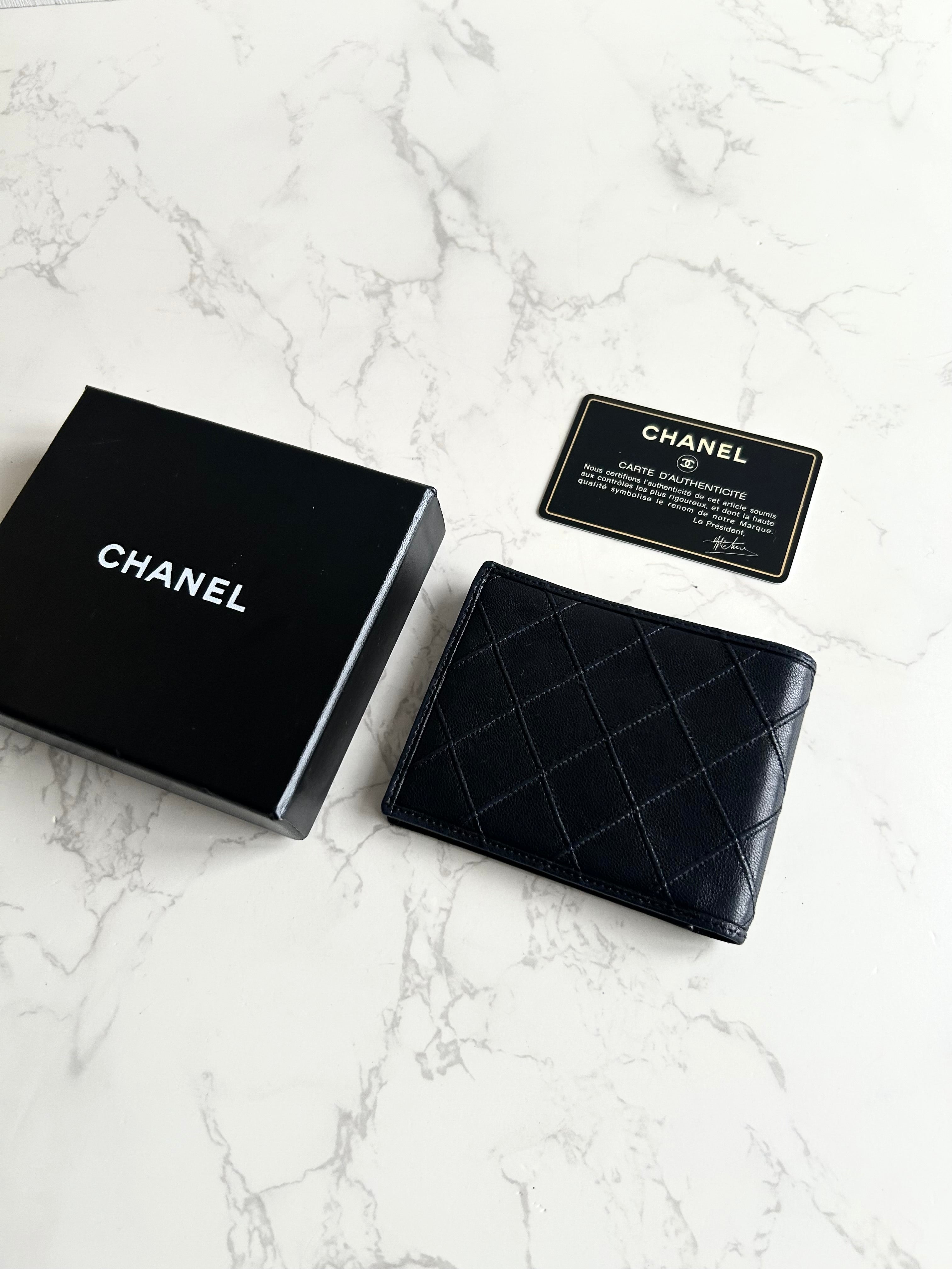 Chanel 黑色小羊皮革中夾 錢包 短夾 皮夾
