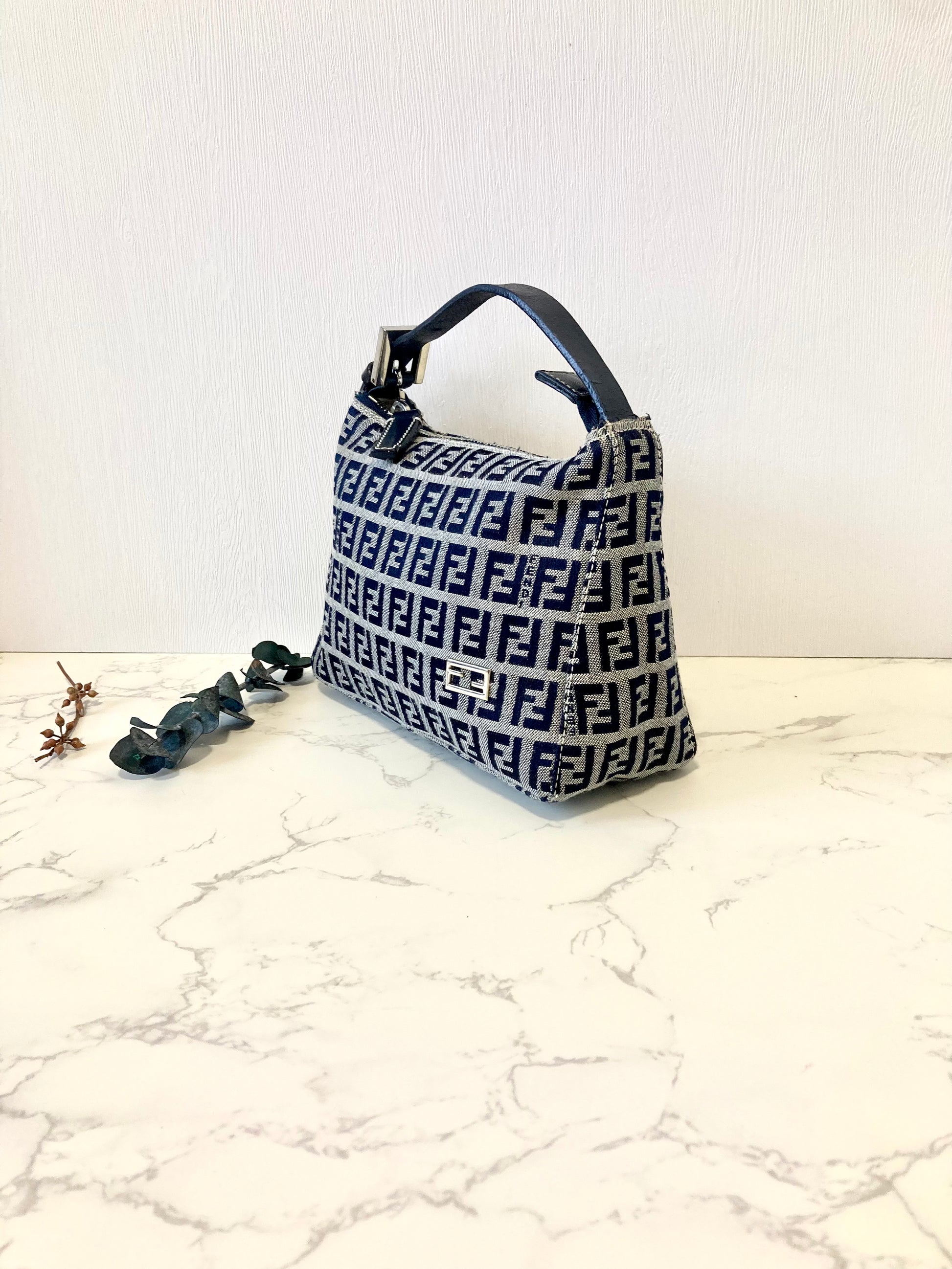 FENDI Navy Blue Zucchino Lunchbox Handbag