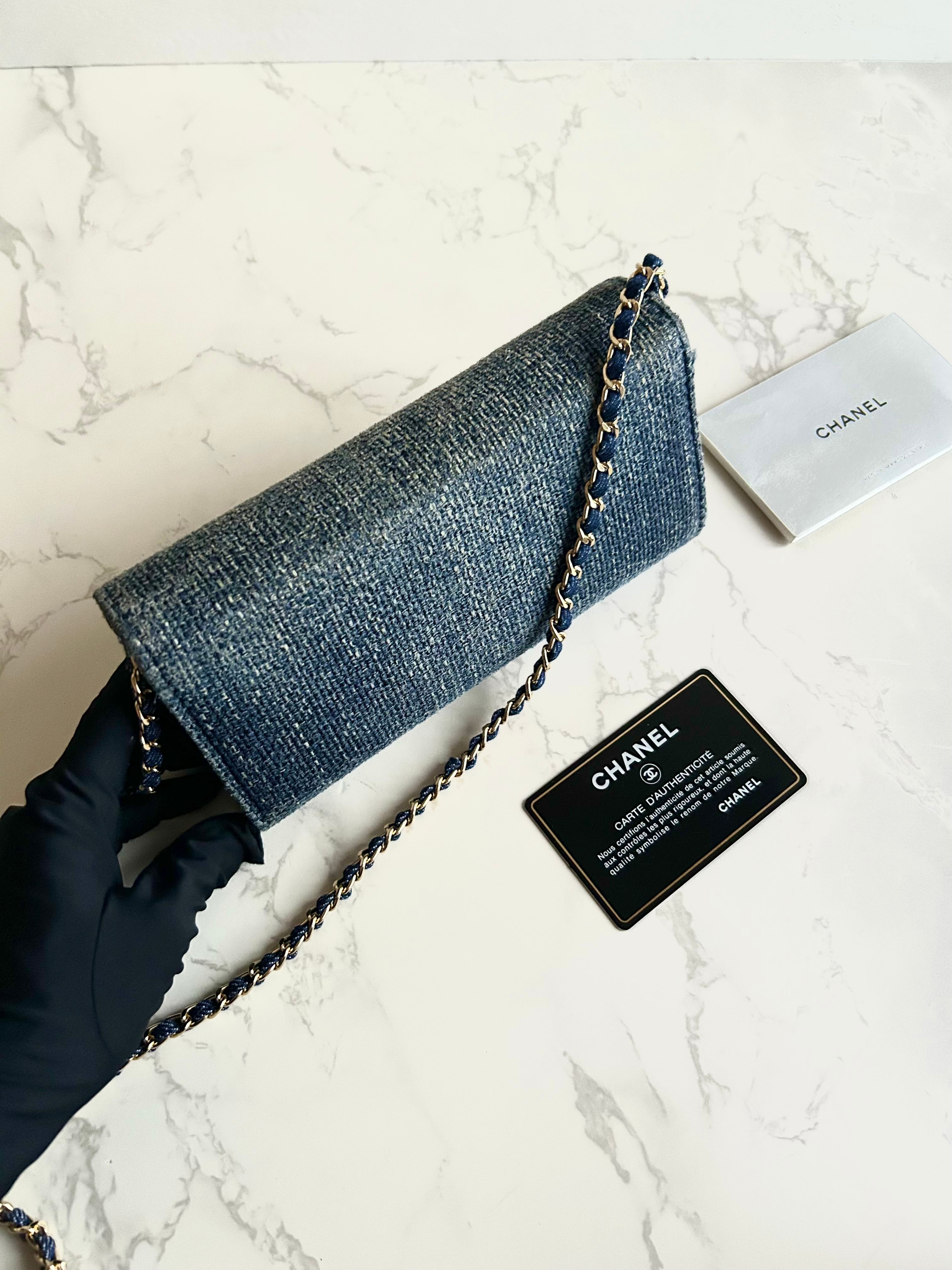 Rare Full Set Chanel Denim Patchwork WOC Shoulder Bag Crossbody Bag Long Wallet