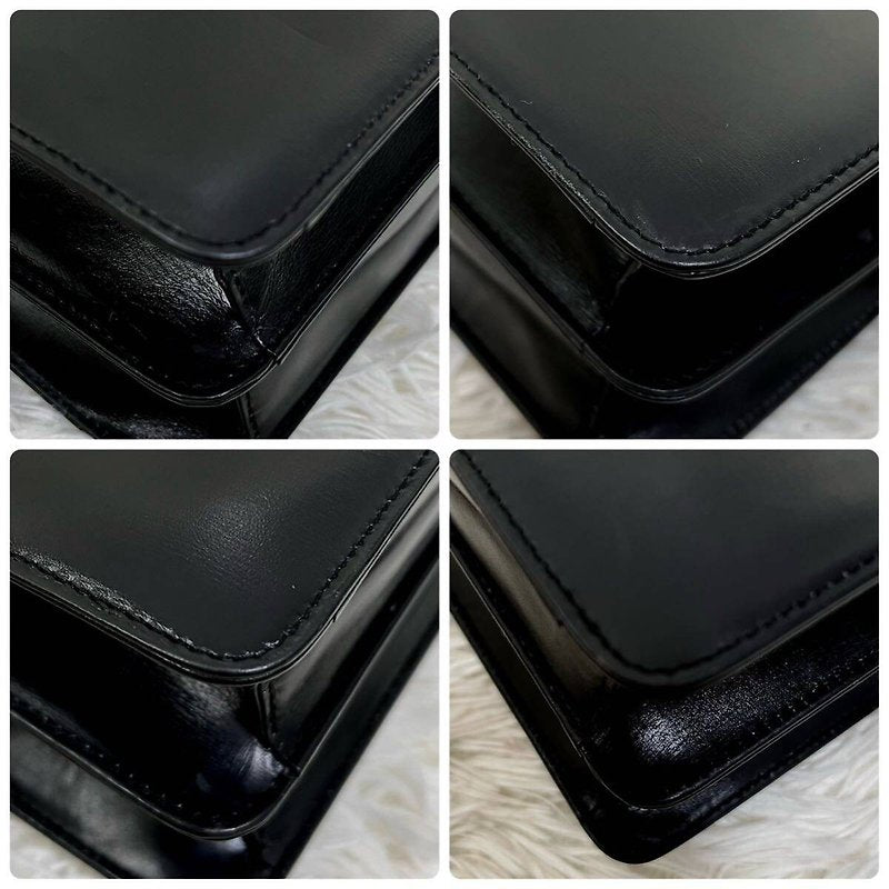 CELINE rare carriage hexagonal gold buckle black leather side bag / oblique bag - Japanese second-hand Vintage