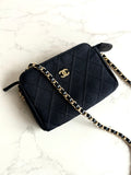 Rare Chanel Black and Gold Rhinestone Silk Bag/Shoulder Bag/Crossbody Bag